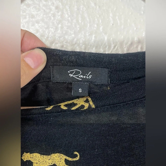 Rails Davie Black Wild Cats Linen Blend Sheer Tee Shirt Women’s Small Casual - Picture 5 of 14